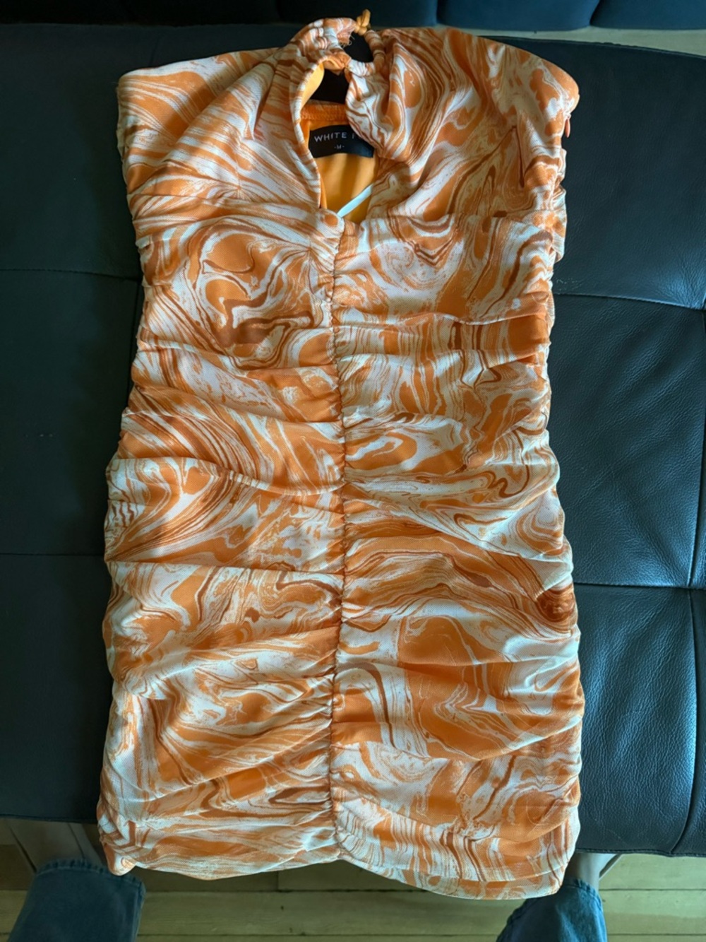 White Fox Boutique Orange and White Marble Halter‎ Mini Dress size medium